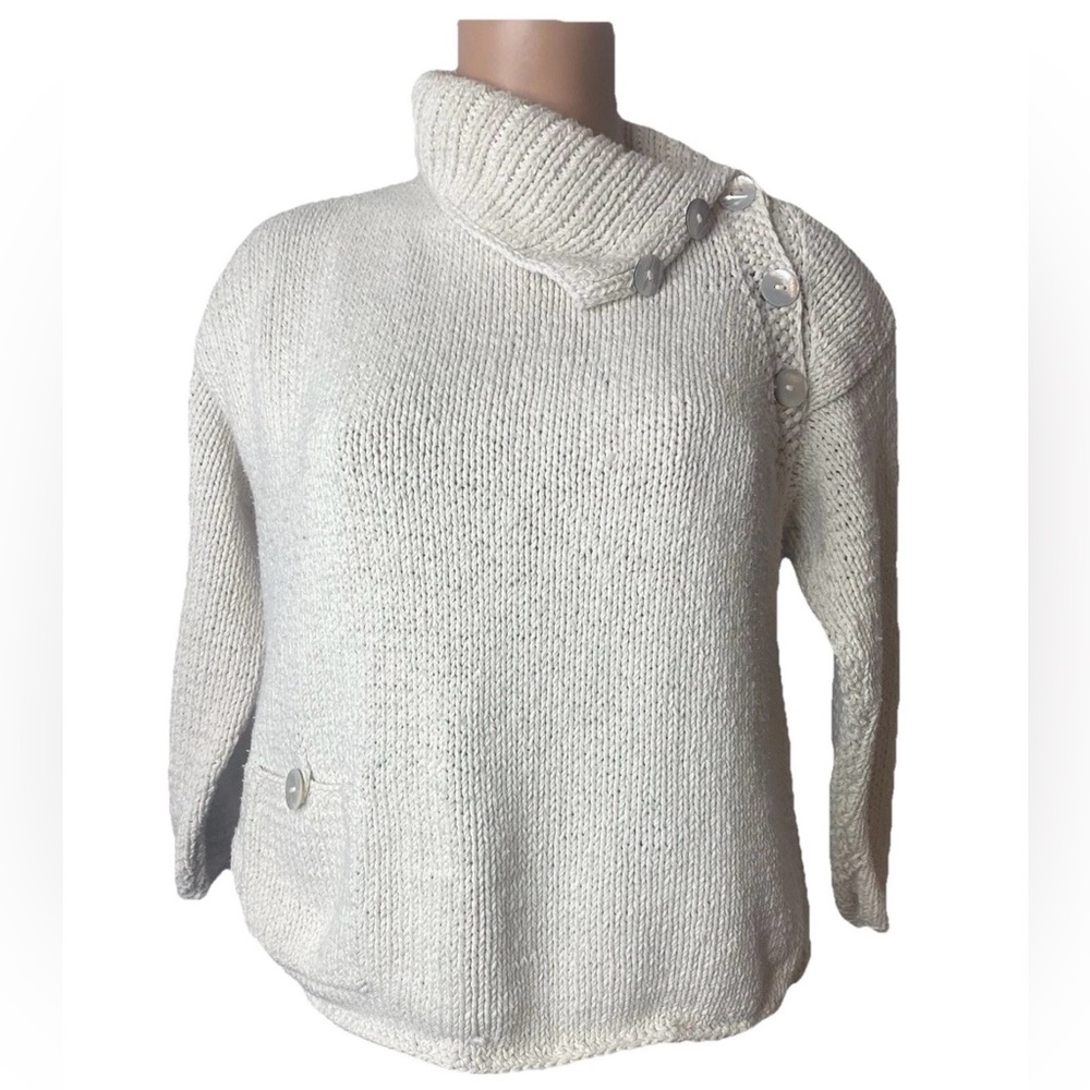 Vintage Handmade Chunky Crochet Knit‎ Cozy Sweater Cream Cotton Women’s L-XL